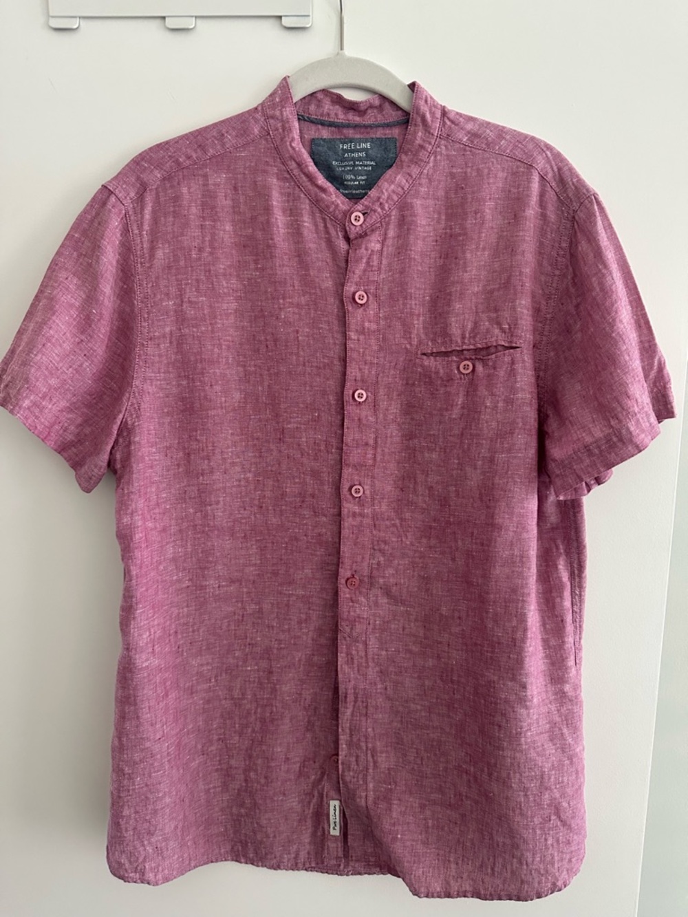 Men’s Short Sleeve Linen Shirt in Mauve/Red